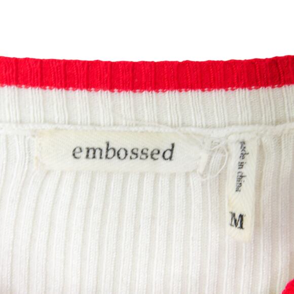 Embossed Cream Striped Sweater Classic Knit Medium Preppy - Picture 4 of 6